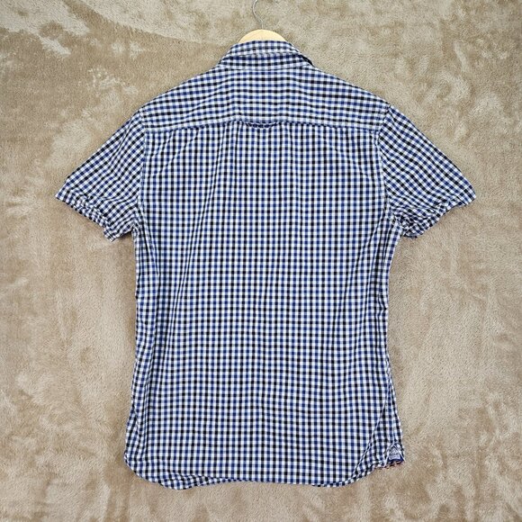 Superdry Button-Down Shirt Men's Size L Blue White Black Plaid Short Sleeve - Picture 2 of 10